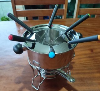 Aparelho Para Fondue Inox 10 Peças Inclui Fogareiro E Base 6 Garfos