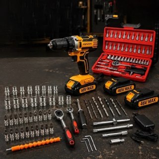 Parafusadeira Furadeira De Impacto 2 Baterias + Kit 46 Peças