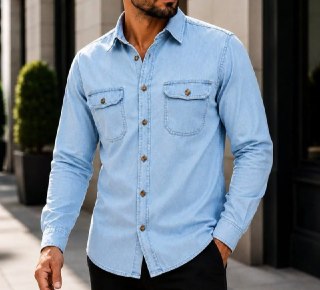Camisa Jeans Slim Manga Longa