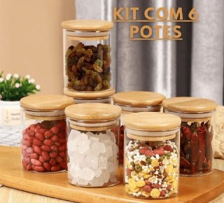 Kit 6 Potes de Mantimentos Herméticos 250ml