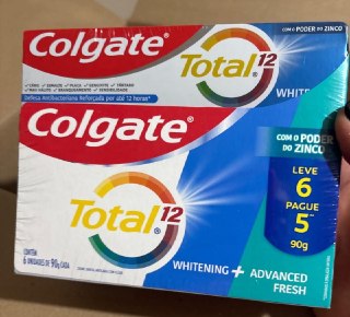 Colgate Total Whitening & Fresh Mint Creme Dental Clareador 90g - 6 unidades