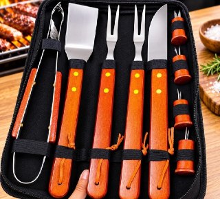 Kit Churrasco Faqueiro Cabo Longo Madeira Maleta Nylon 10pçs