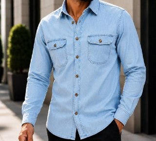 Camisa Jeans Masculina Social Slim Manga Longa
