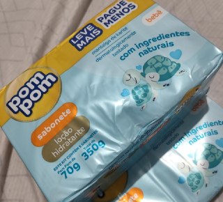 Kit Sabonete em Barra Pom Pom Loção Hidratante - 5 unidades de 70g