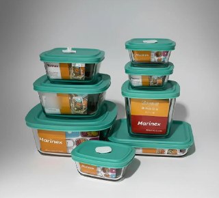 Kit 7 Potes de Vidro Marinex (5 cores)