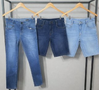Kit 2 Bermuda Masculina Jeans + 1 Calça Jeans Skinny