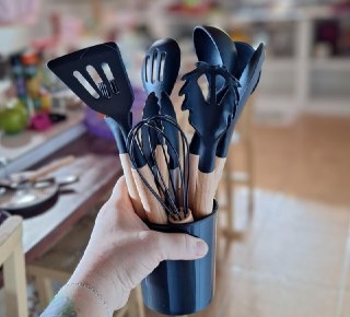 Kit 12 Utensílios de Cozinha em Silicone e Cabo de Madeira