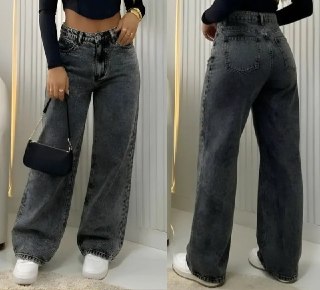 Calça Wide Leg Jeans Cintura Alta Pantalona (2 Cores)