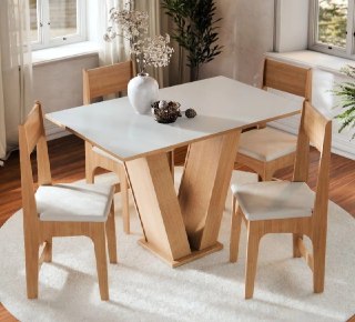 Conjunto Sala de Jantar 4 Cadeiras Estofadas e Mesa