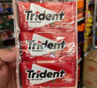 Chiclete Trident Morango Sem Açúcar 21 unidades de 8g