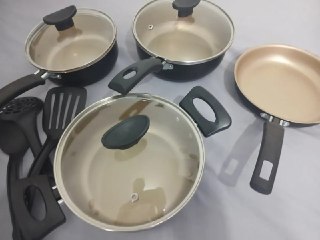 Jogo De Panelas 8 Peças Teflon Preto/bege Alumínio Imperial Elegant