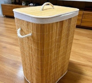 Cesto De Roupa Suja De Bambu Com Tampa 70 Litros