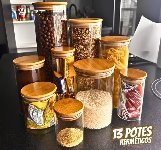 Kit 13 Potes Vidro Mantimentos Herméticos