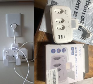 Extensão Elétrica com 3 Tomadas, 2 Interfaces USB, 1 Porta USB Tipo-C Bivolt 2200W