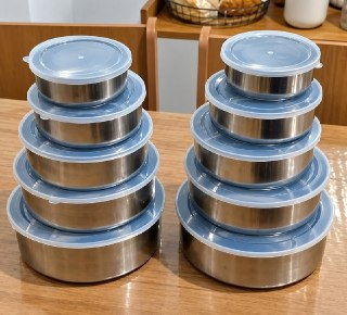 Jogo 10 Potes Tigelas Em Inox Alumínio Com Tampa Redondo