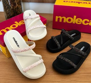 Sandalia Papete Moleca Tiras Strass
