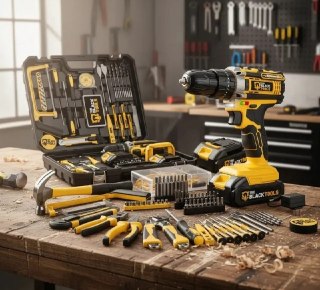 Parafusadeira Furadeira De Impacto The Black Tools Com Maleta + Kit Acessórios 147 Peças