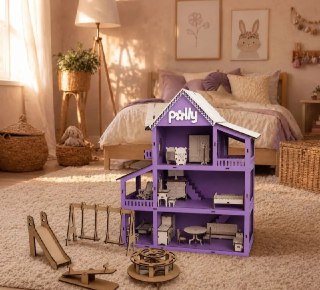 Casinha Boneca 19 Moveis Com Parquinho Cor Lilás