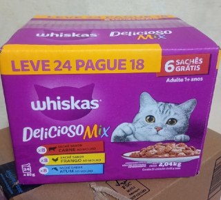 Pack Ração Úmida Whiskas Sachê Carne/Frango/Atum para Gatos Adultos - 24 unids.