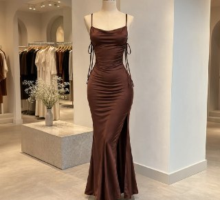 Vestido Justo Longo Costas Nuas Fenda Lateral