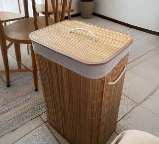 Cesto De Roupa Bambu 60L Com Tampa E Forro - Bambu Natural ou Cinza