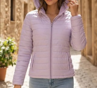 Jaqueta Puffer Feminina Peluciada com Capuz
